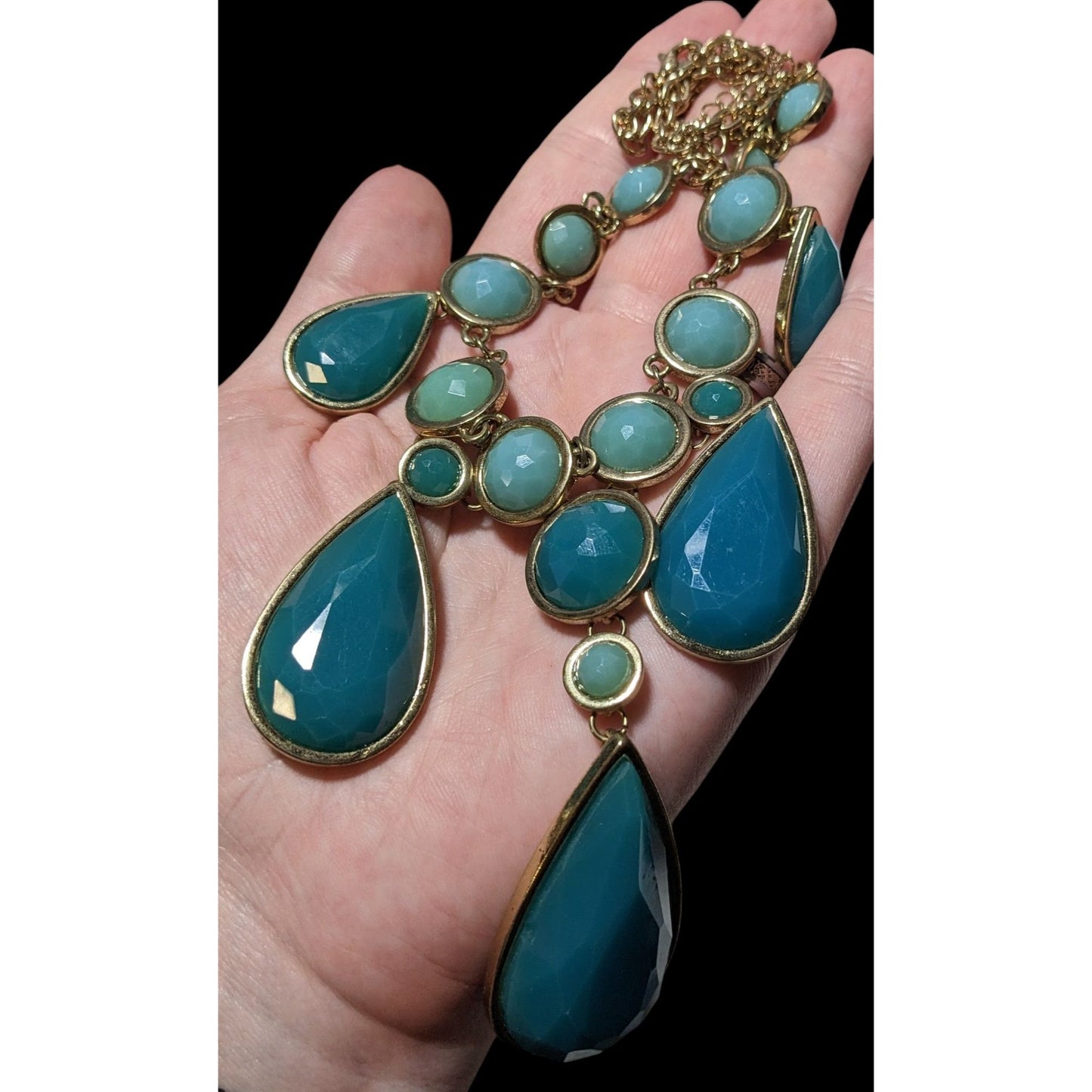 Teal Glam Faceted Teardrop Statement Necklace