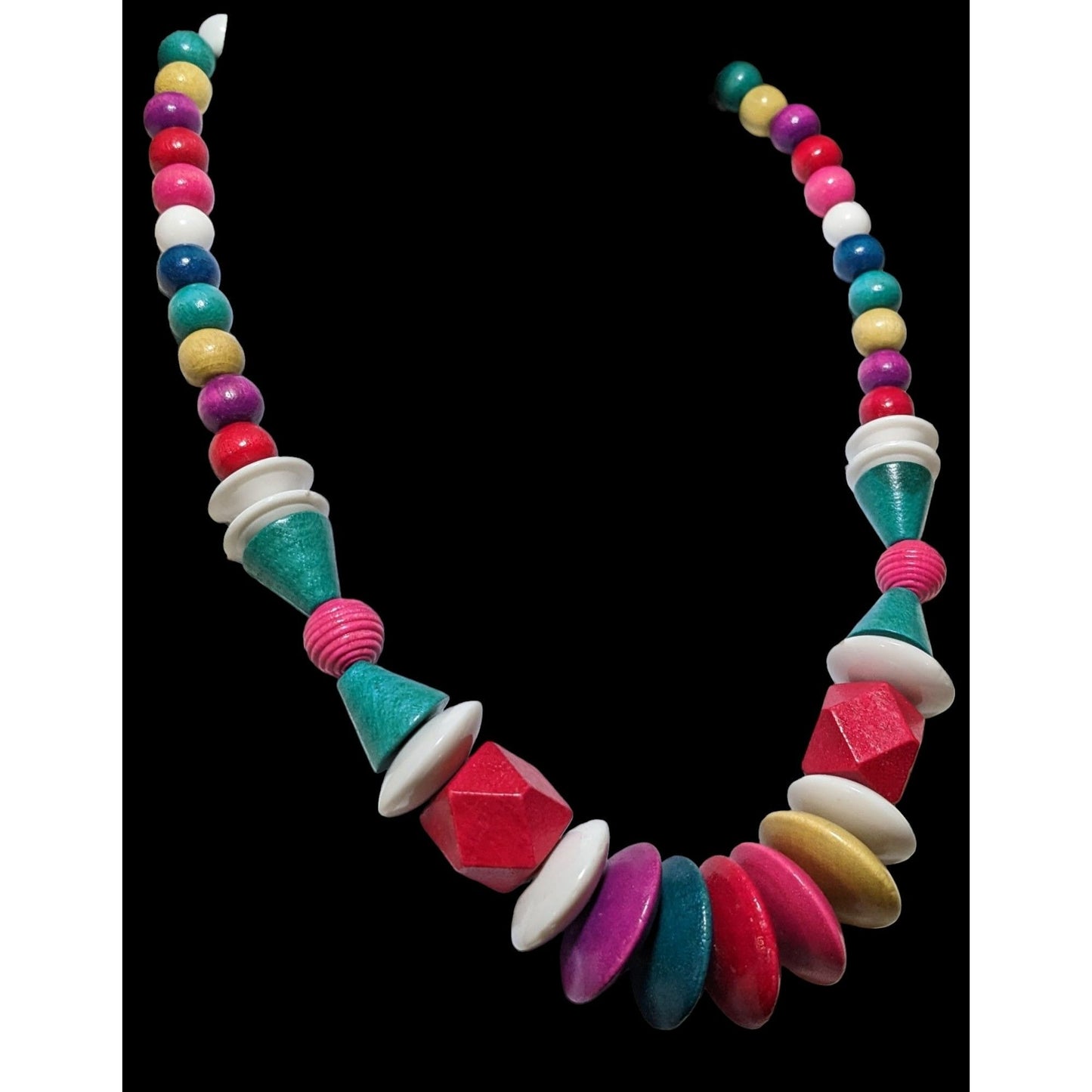 Vintage Rainbow Wood Beaded Statement Necklace