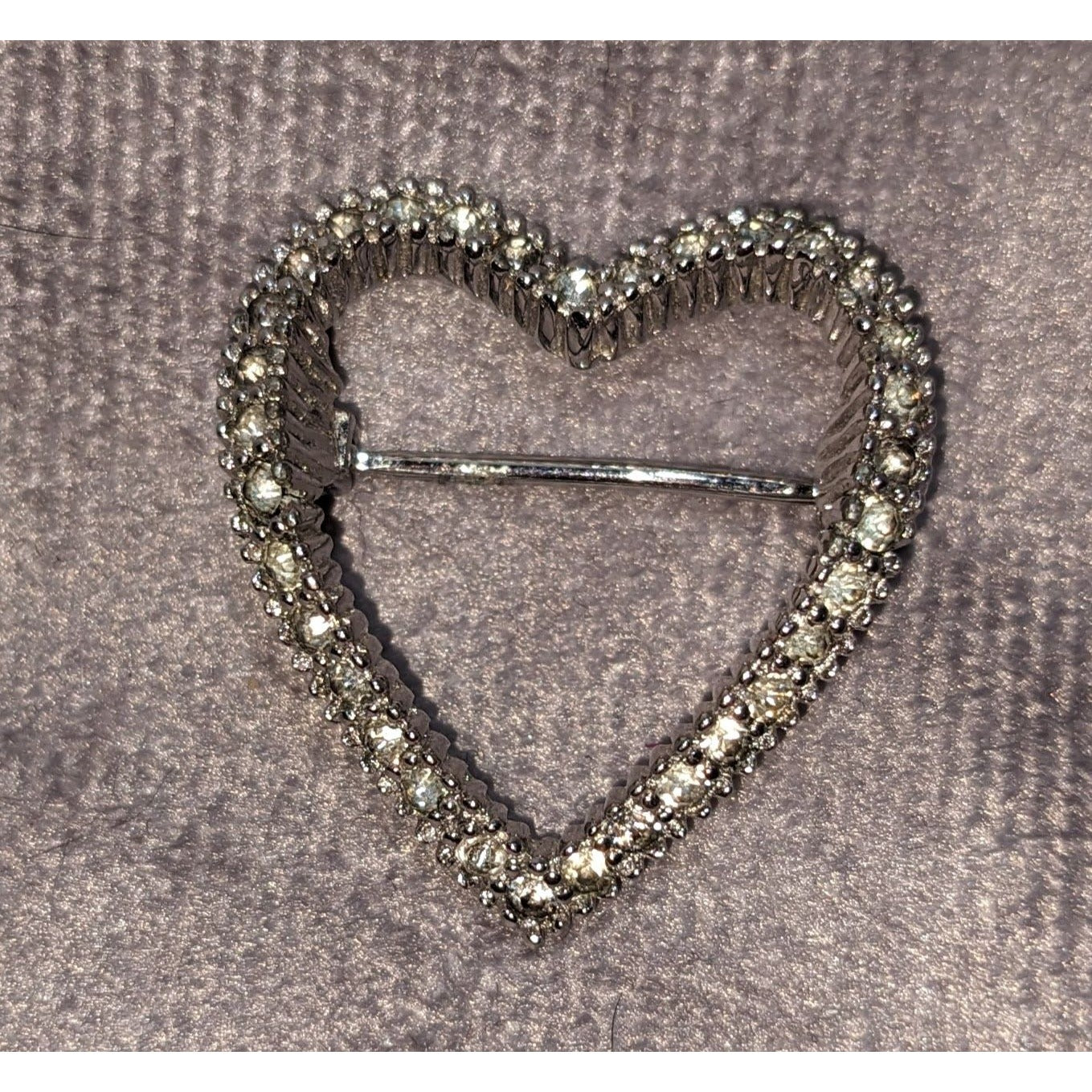 Vintage Jomaz Silver Rhinestone Heart Brooch