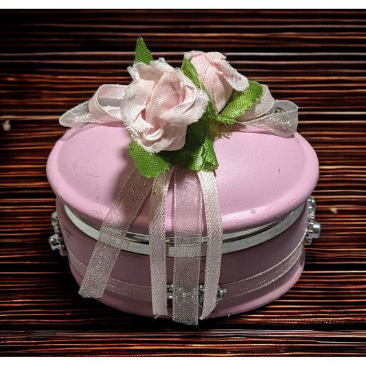 Pink Ceramic Floral Embellished Oval Trinket Box