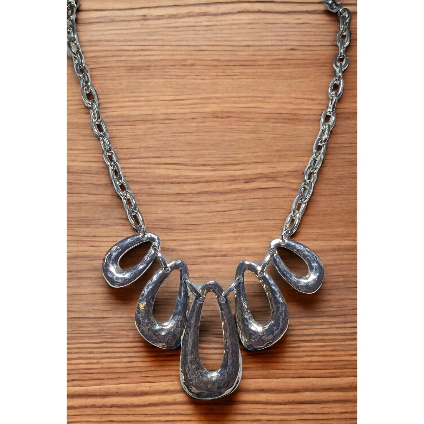 Silver Hammered Teardrop Necklace