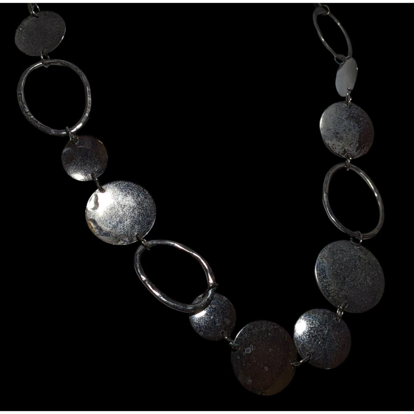 Modern Silver Disc And Loop Chain Necklace