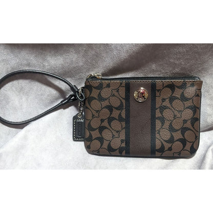 Coach Signature Brown And Black Monogram Wristlet