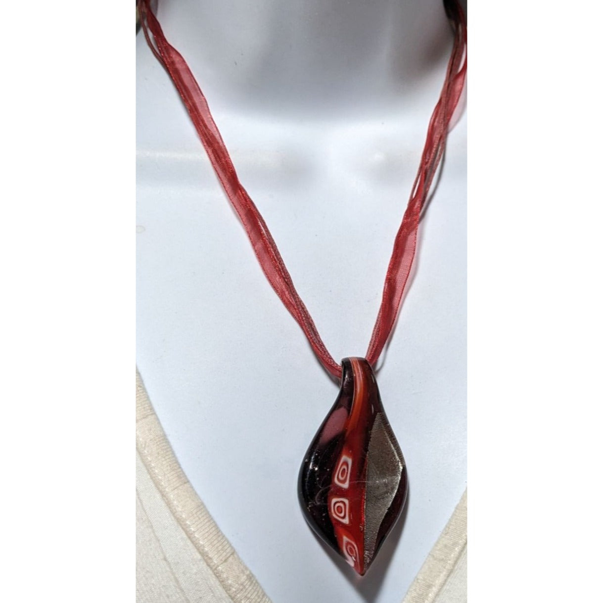 Red And Black Glass Leaf Pendant Necklace