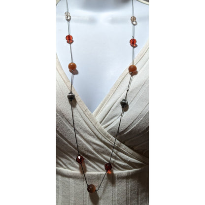 Red And Brown Glass Beaded Chain Necklace