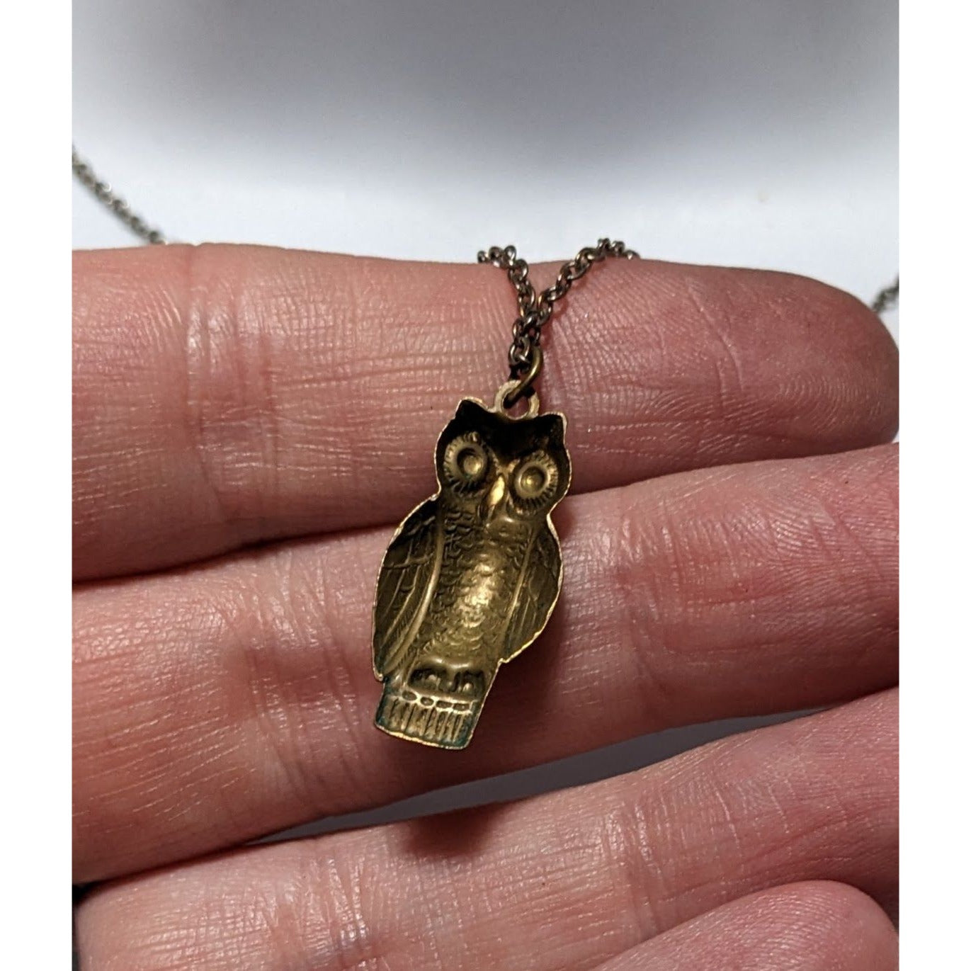 Vintage Minimalist Antiqued Gold Owl Necklace