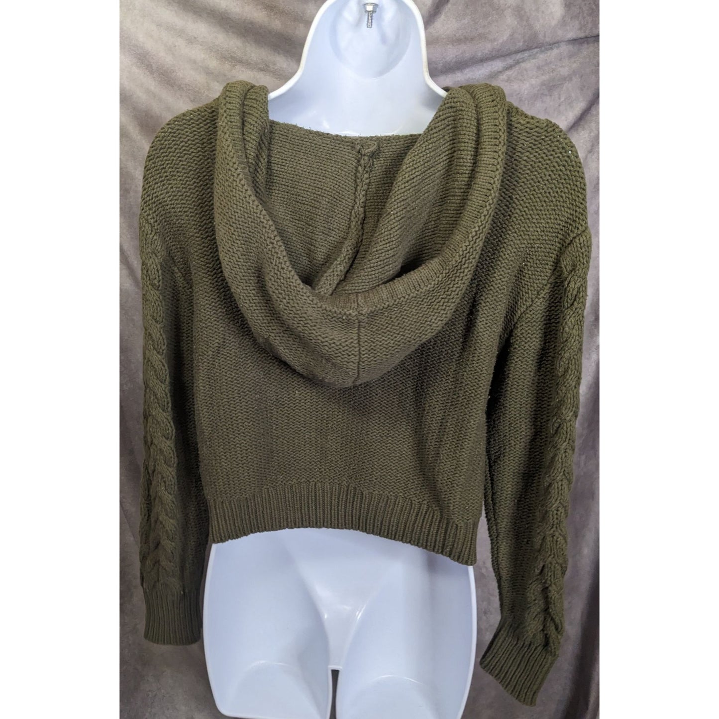 Aeropostale Army Green Cable Knit Hooded Sweater