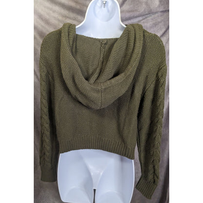 Aeropostale Army Green Cable Knit Hooded Sweater