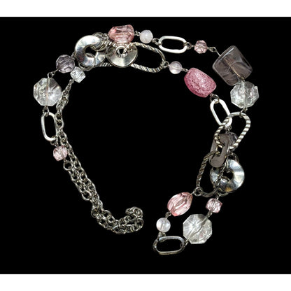 Pink And Silver Chunky Gemmed Statement Necklace