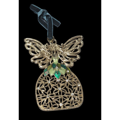 First Issue Gold And Green Floral Angel Ornament