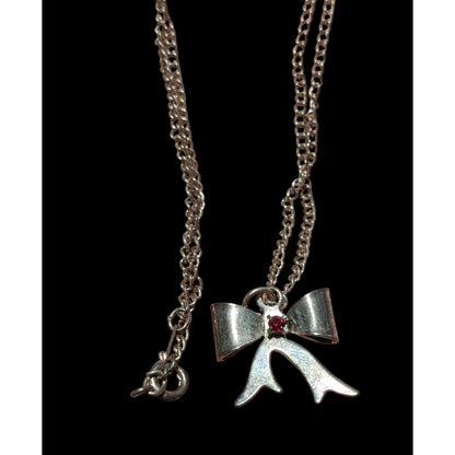 Silver Rhinestone Bow Necklace