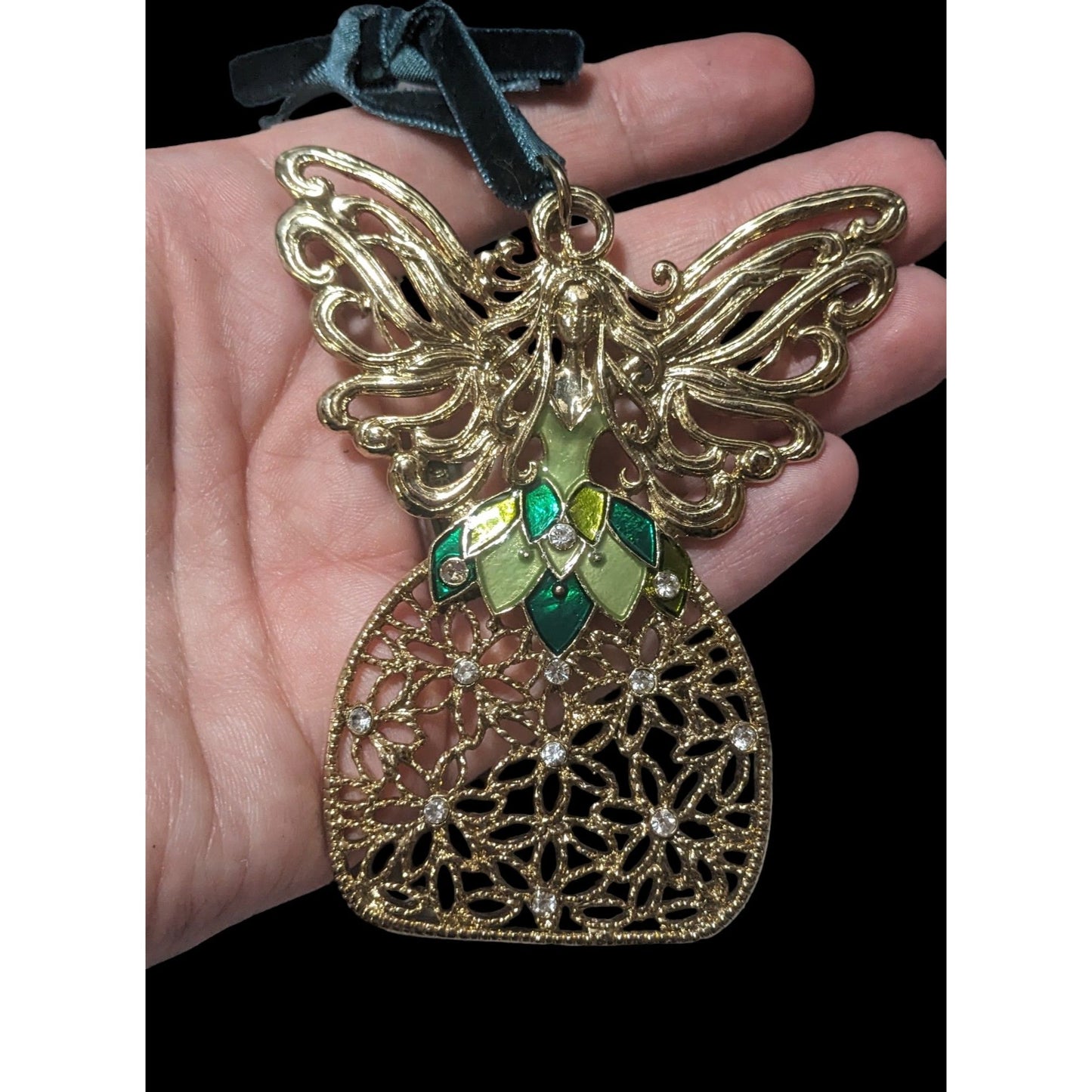 First Issue Gold And Green Floral Angel Ornament