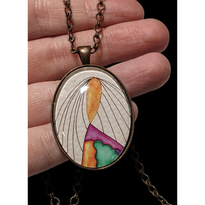 Abstract Art Print Oval Pendant Necklace