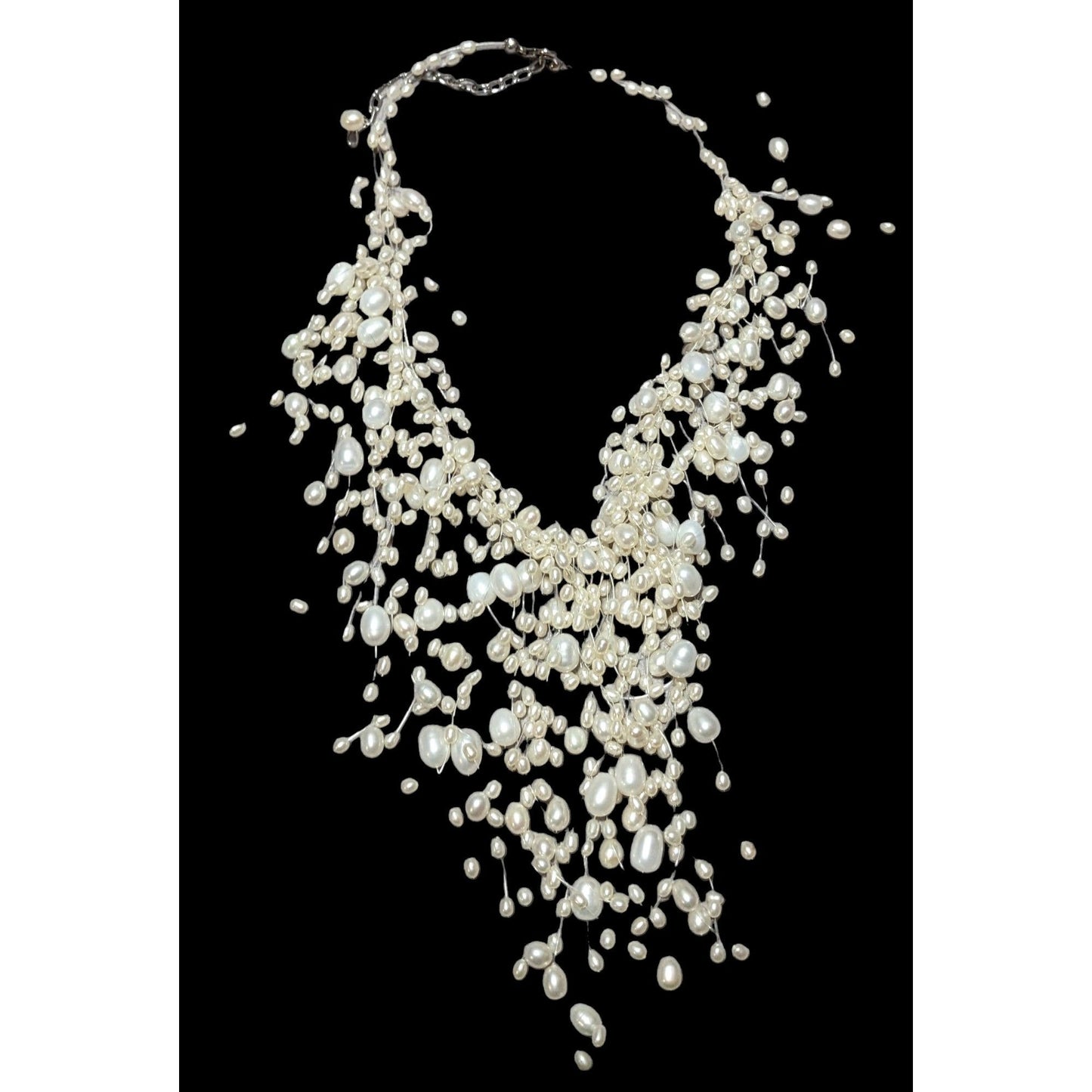 Sterling Pearl Fantasy Fringe Bridal Necklace