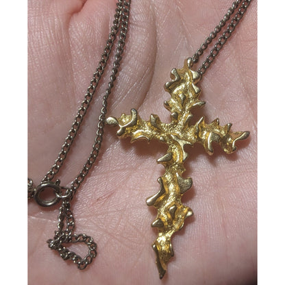 Abstract Gold Flame Cross Pendant Necklace