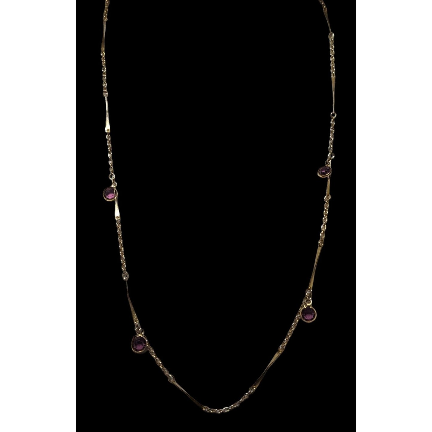 Abstract Gold Chain Necklace With Purple Gems