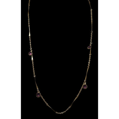 Abstract Gold Chain Necklace With Purple Gems