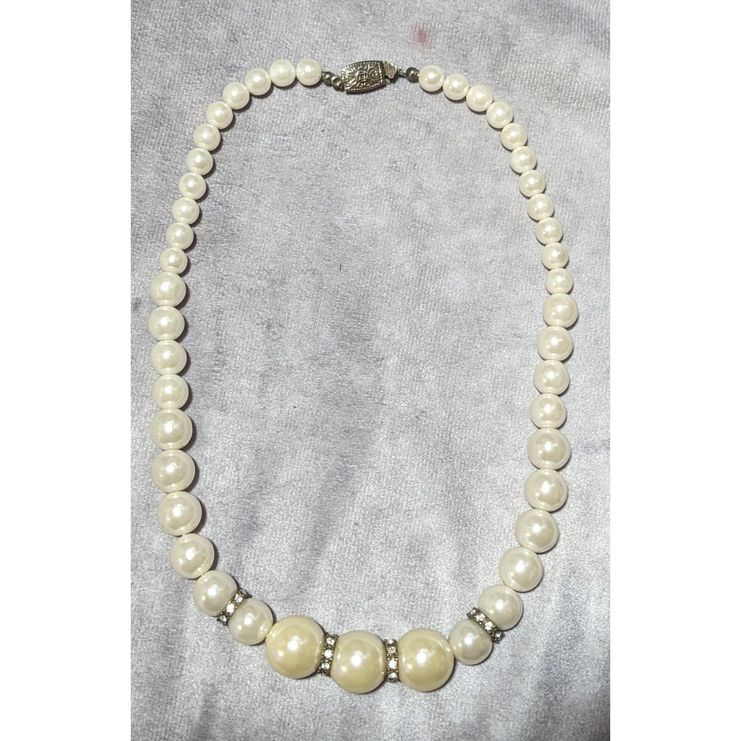 Graduated Faux Pearl Rhinestone Necklace