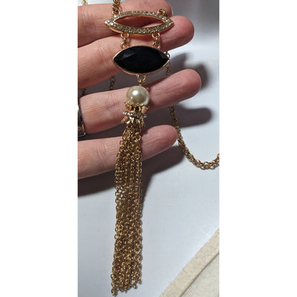 Elegant Glam Gemmed Gold Tassel Necklace