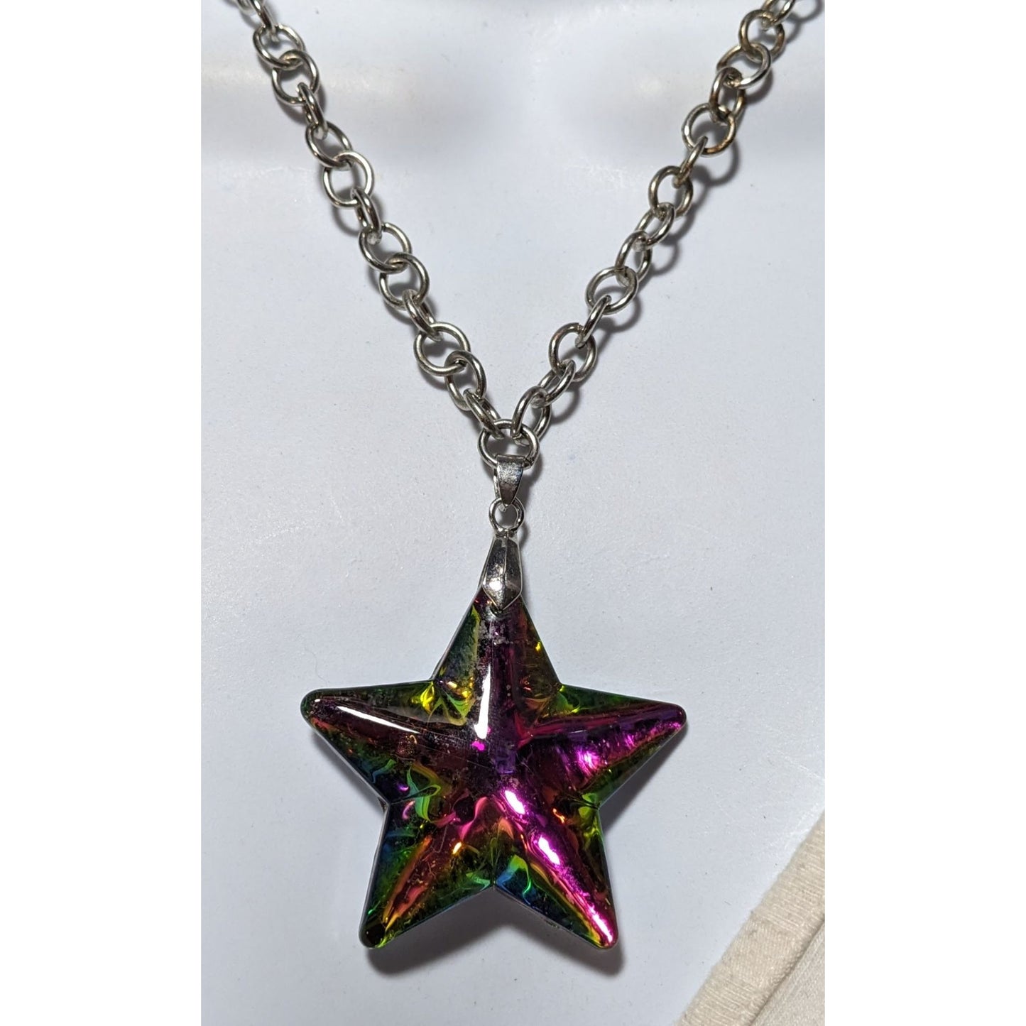 Vintage Rainbow Glass Star Pendant Necklace