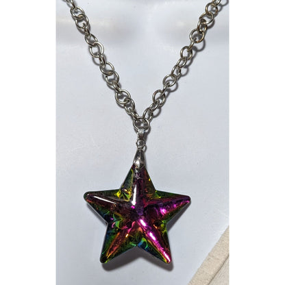 Vintage Rainbow Glass Star Pendant Necklace