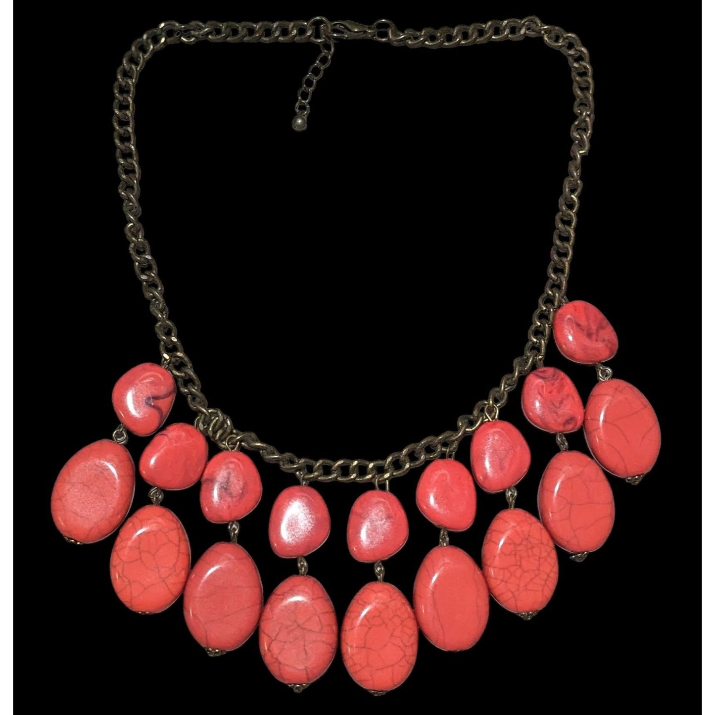 Red Howlite Beaded Fringe Statement Necklace