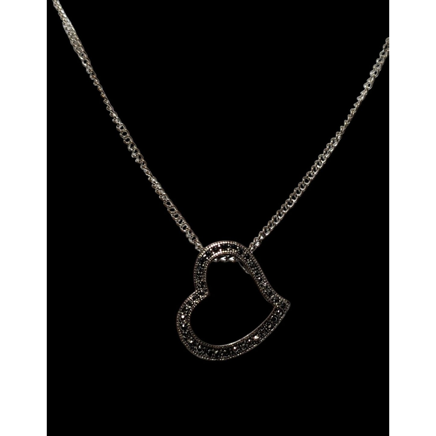 Gothic Marcasite Open Heart Pendant Necklace