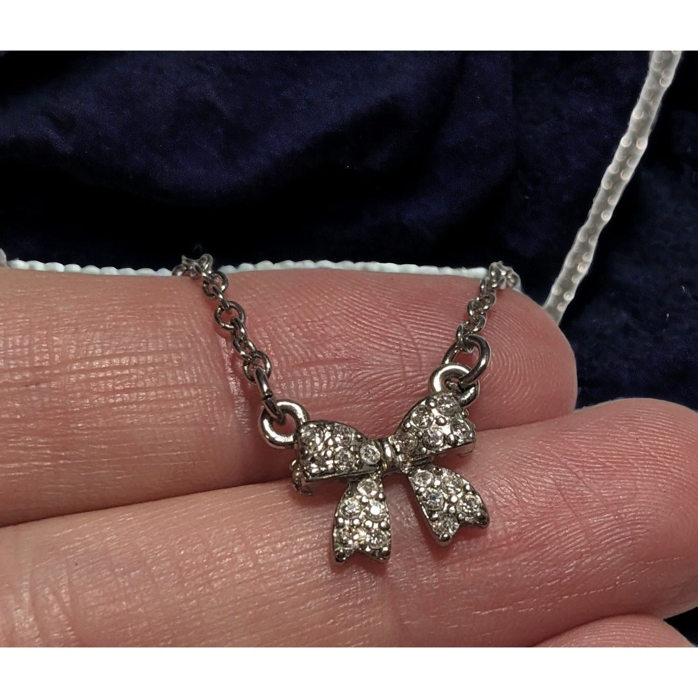Minimalist Silver Rhinestone Bow Necklace