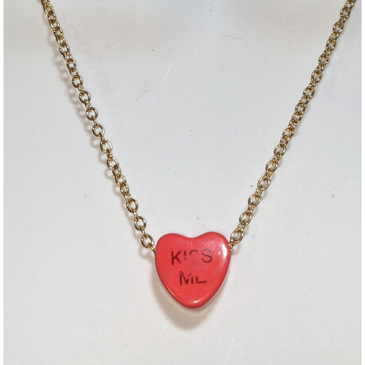 Conversation Heart Necklace Candy Heart Gold Chain Cute Valentine's Jewelry