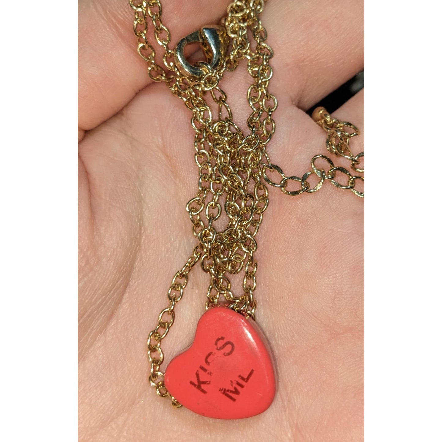 Conversation Heart Necklace Candy Heart Gold Chain Cute Valentine's Jewelry
