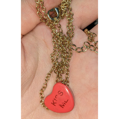 Conversation Heart Necklace Candy Heart Gold Chain Cute Valentine's Jewelry