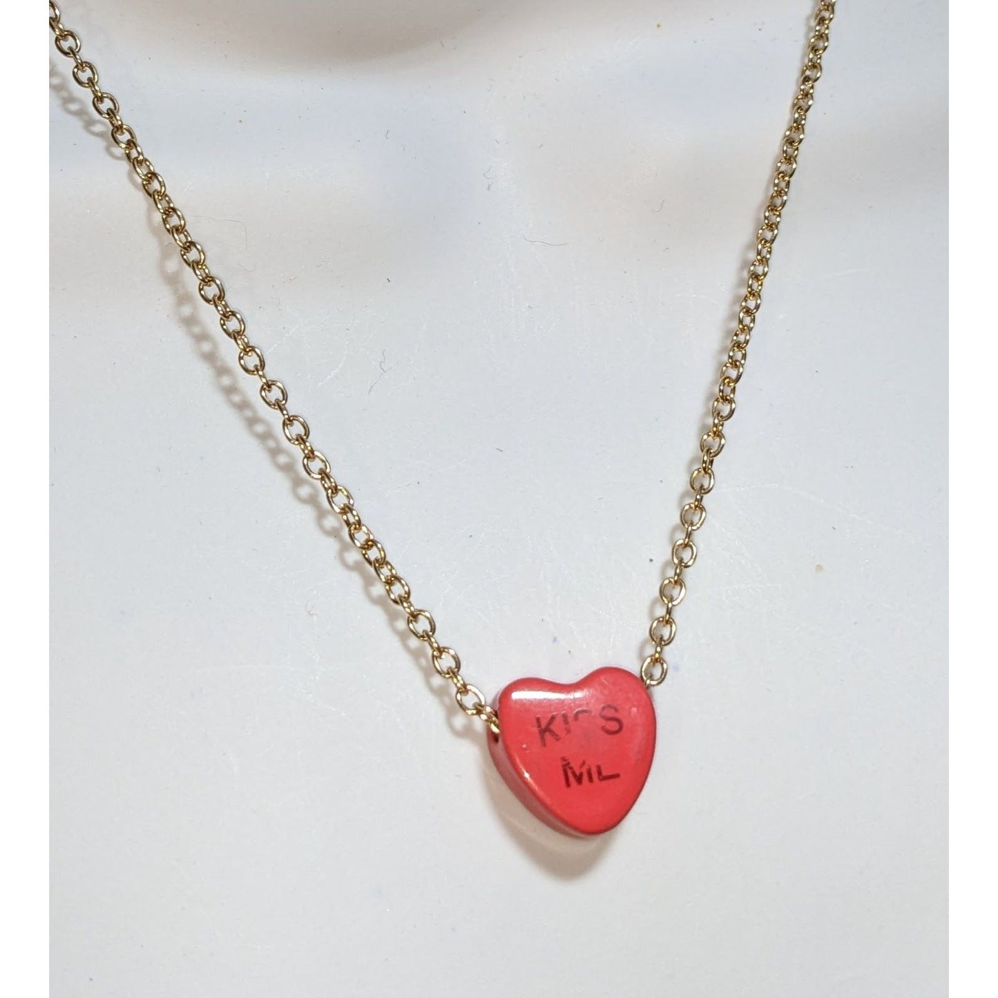 Conversation Heart Necklace Candy Heart Gold Chain Cute Valentine's Jewelry