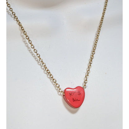 Conversation Heart Necklace Candy Heart Gold Chain Cute Valentine's Jewelry