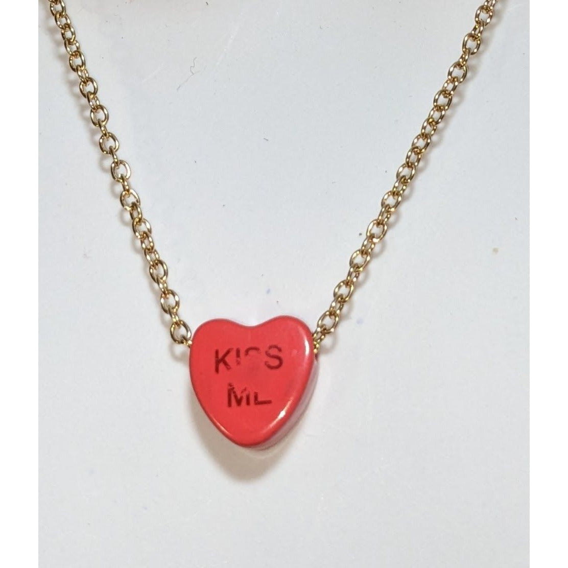 Conversation Heart Necklace Candy Heart Gold Chain Cute Valentine's Jewelry