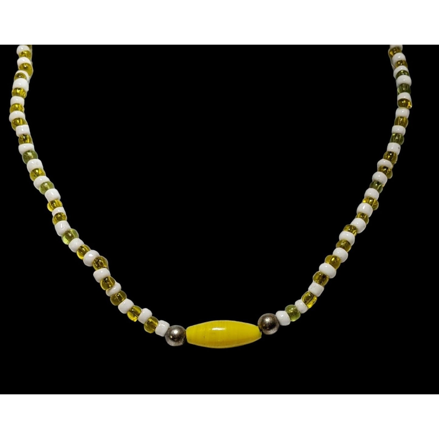 White And Yellow Handmade Glass Beaded Necklace