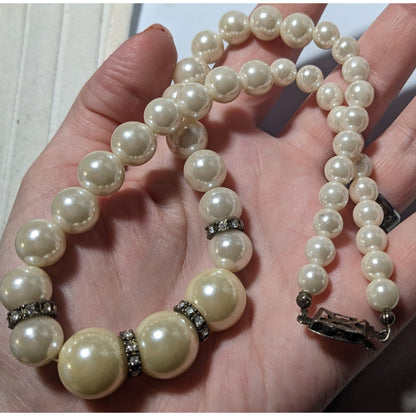 Graduated Faux Pearl Rhinestone Necklace