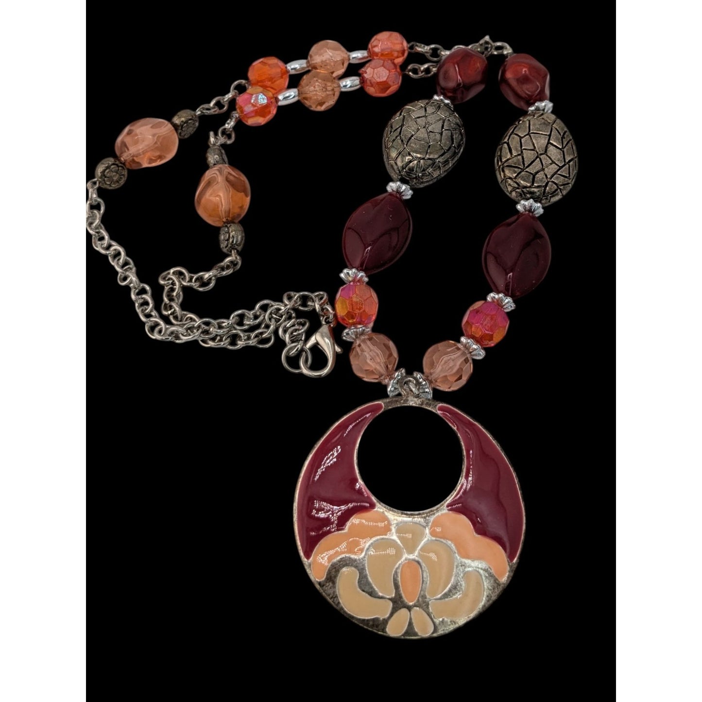 Handmade Bohemian Necklace With Beaded Chain & Enamel Statement Pendant