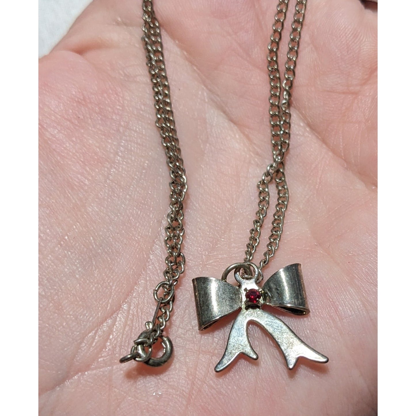 Silver Rhinestone Bow Necklace