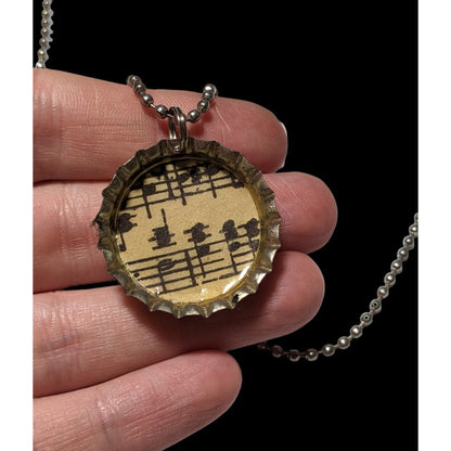 Handmade Sheet Music Bottlecap  Necklace