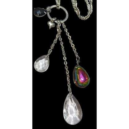 Silver Rainbow Drop Charm Necklace