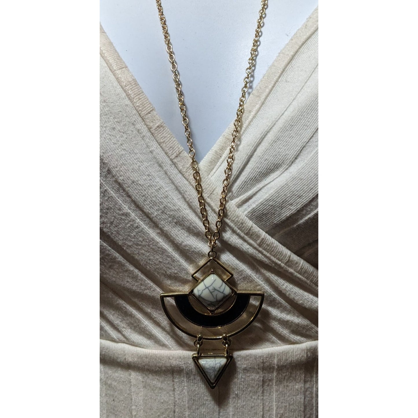 Modern Geometric Abstract Gemmed Pendant Necklace