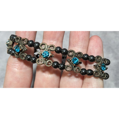 Rhinestone Hematite Beaded Magnetic Bracelet