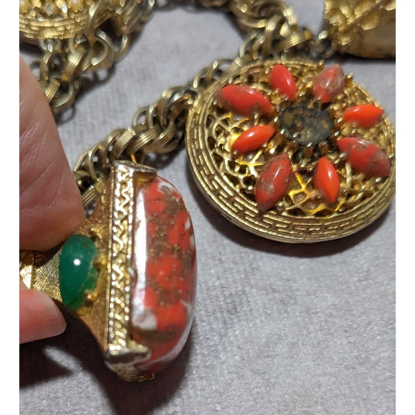 Vintage Etruscan Revival Charm Bracelet