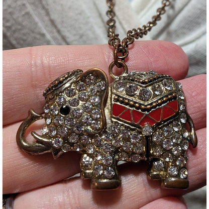 Vintage Bohemian Rhinestone Elephant Necklace