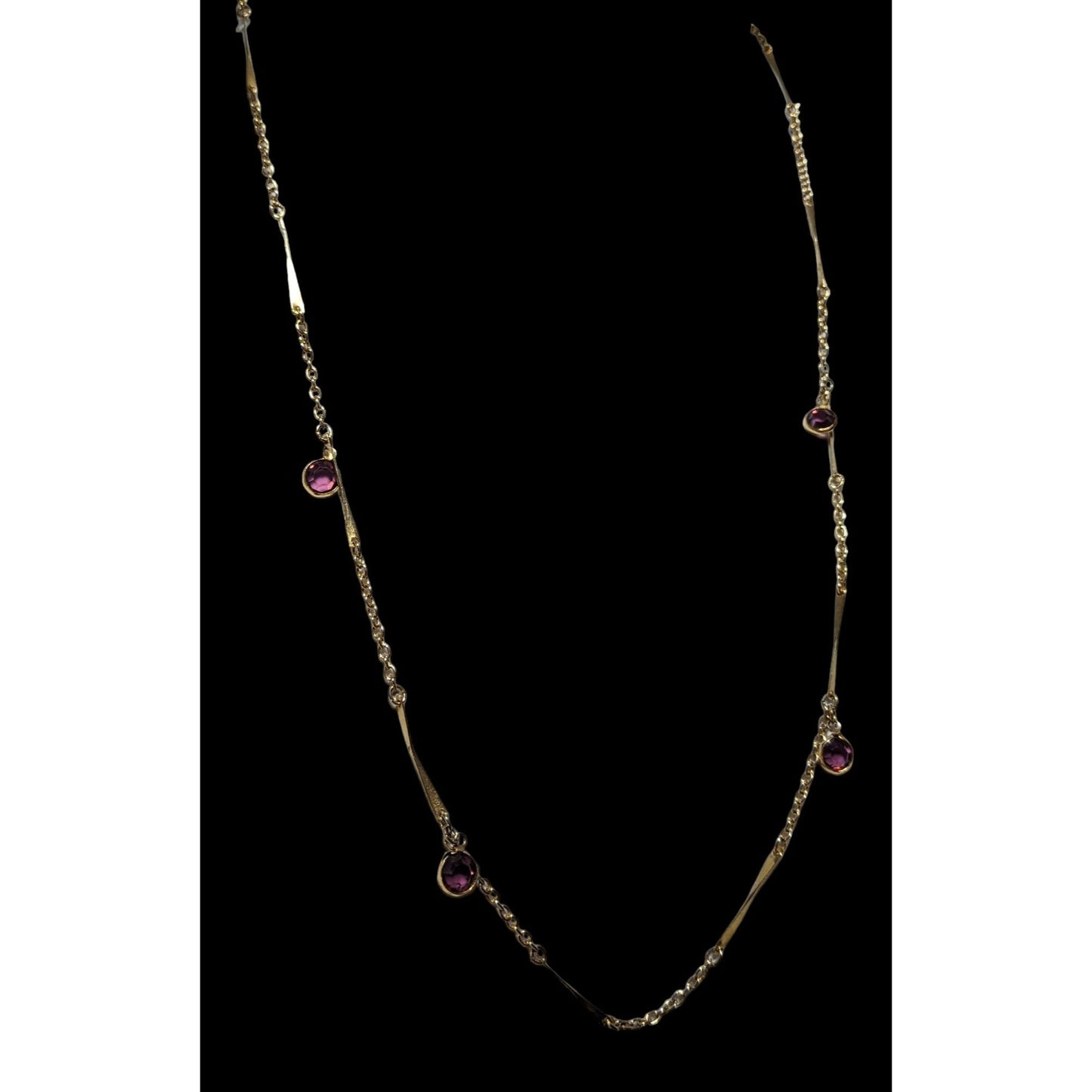 Abstract Gold Chain Necklace With Purple Gems