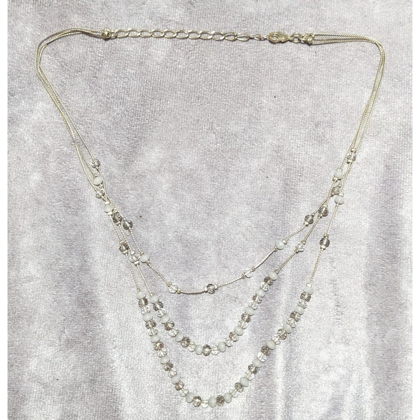 Multilayer Clear And White Glass Beaded Necklace