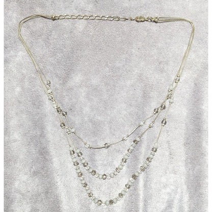 Multilayer Clear And White Glass Beaded Necklace