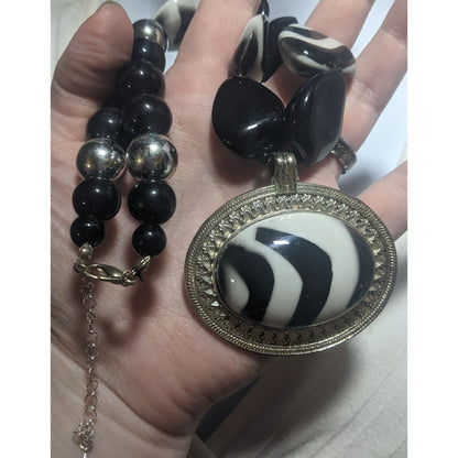 Chunky Black And White Pendant Necklace
