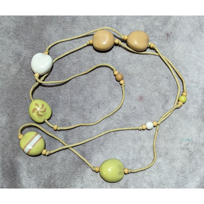 Vintage Floral Yellow Kukui Nut Necklace