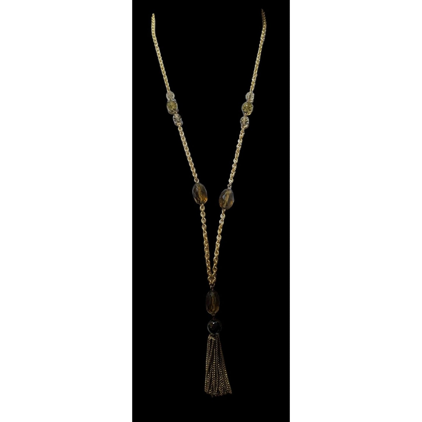 Glass Beaded Gold Chain Tassel  Necklace